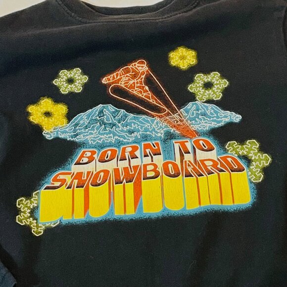 Born To Snowboard Childrens Long Sleeve Shirt Black 100% Cotton Size 5/6 Fun Gra - Picture 2 of 5